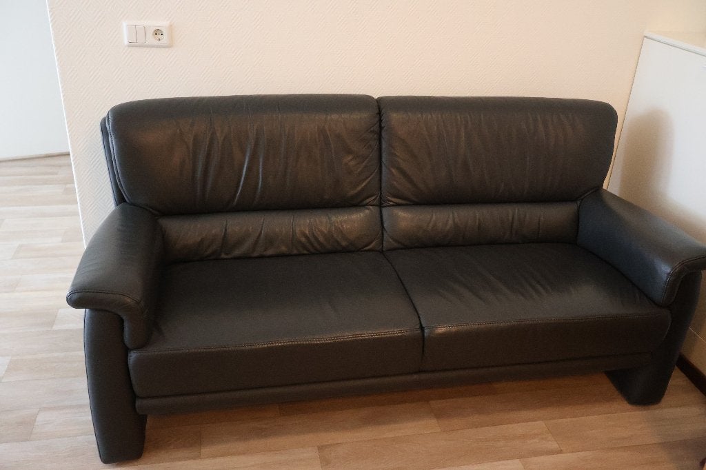 Leren bank, Huis en Inrichting, Banken | Bankstellen, Ophalen, Gebruikt, 150 tot 200 cm, Tweepersoons