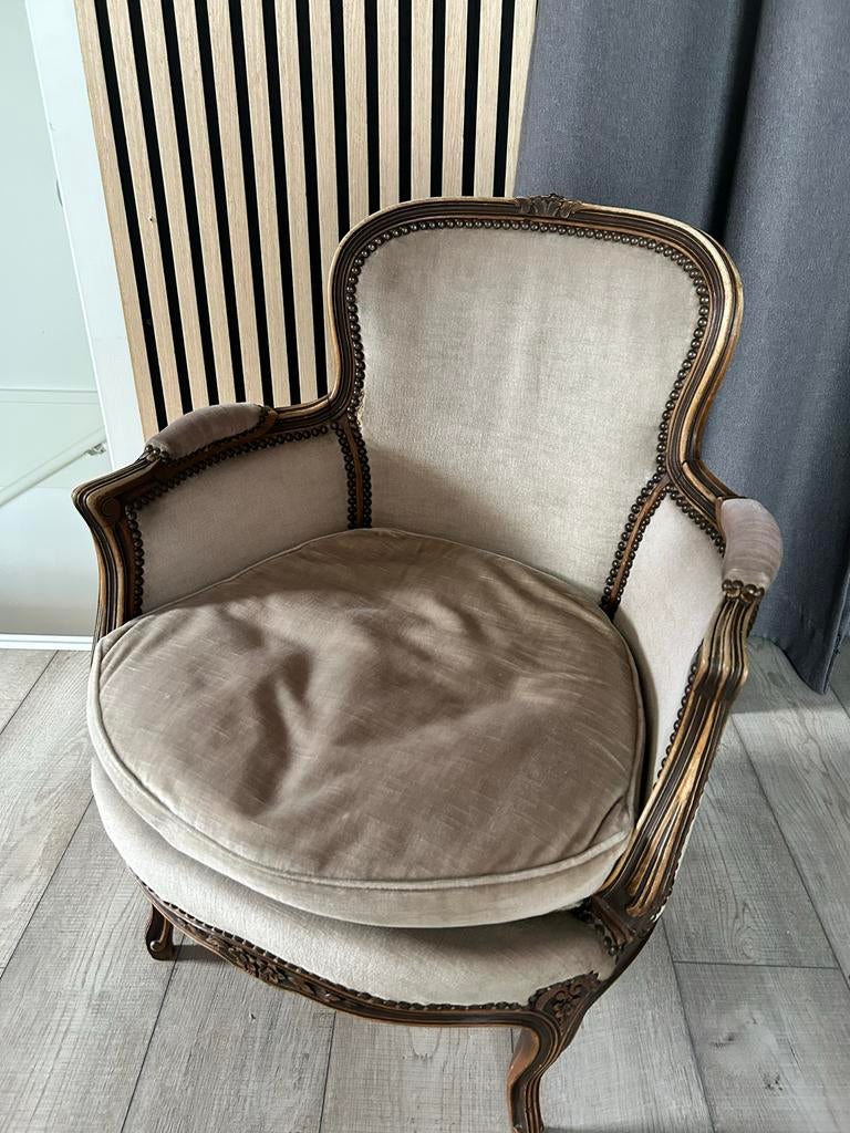 Antiek kinder fauteuil in barokstijl - beige fluweel, Antiek en Kunst, Ophalen