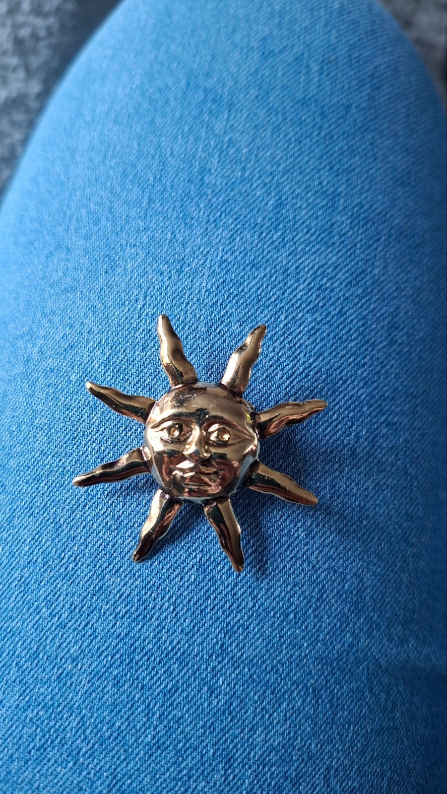 Vintage Zon Broche - Uniek Design, Overige materialen, 4 tot 7 cm, Gebruikt, Ophalen of Verzenden