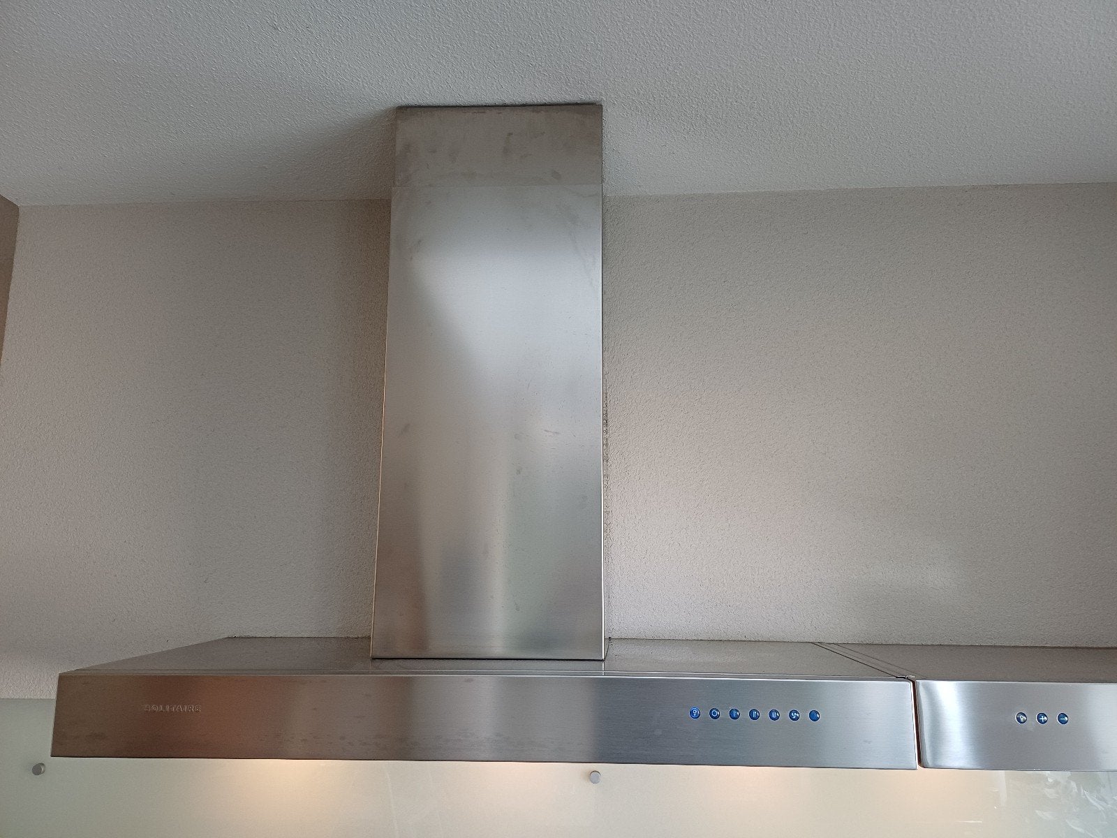 Solitaire Afzuigkap 90 cm - RVS Wandschouwkap - met zijstuk, Ophalen, Gebruikt, Vrijstaand, Wandschouwkap