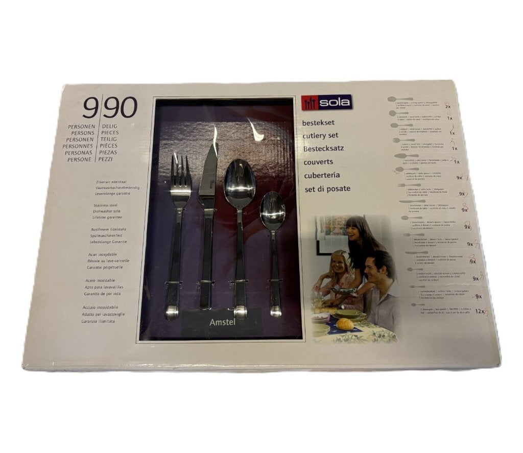 Sola Amstel bestekset 90-delig voor 9 personen in doos, Niet bekend (tweedehands product), Sola, Ophalen of Verzenden, Zo goed als nieuw