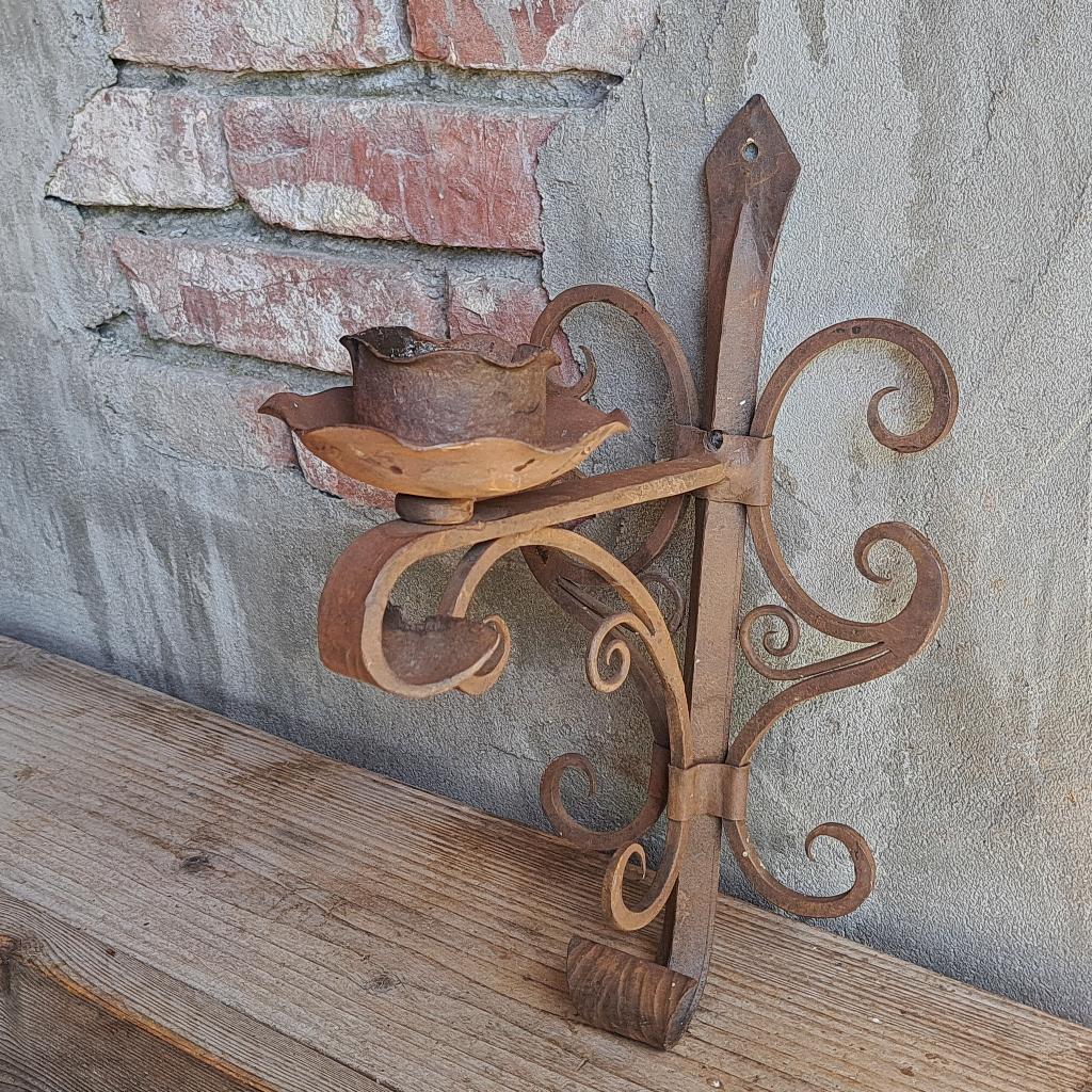 Mooie oude brocante muurkandelaar wandkandelaar roest Etage3, Gebruikt, ., Ophalen of Verzenden, .