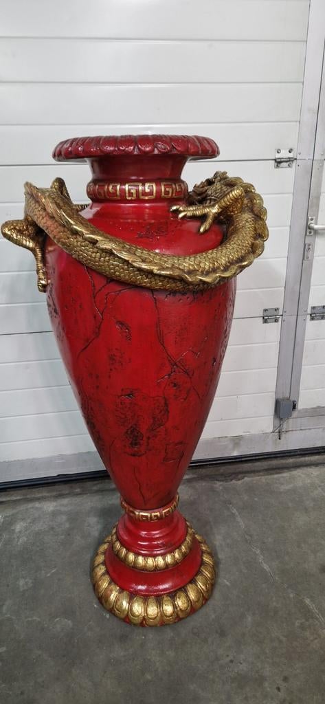 Chinese vaas draak goud rood  138cm, Ophalen