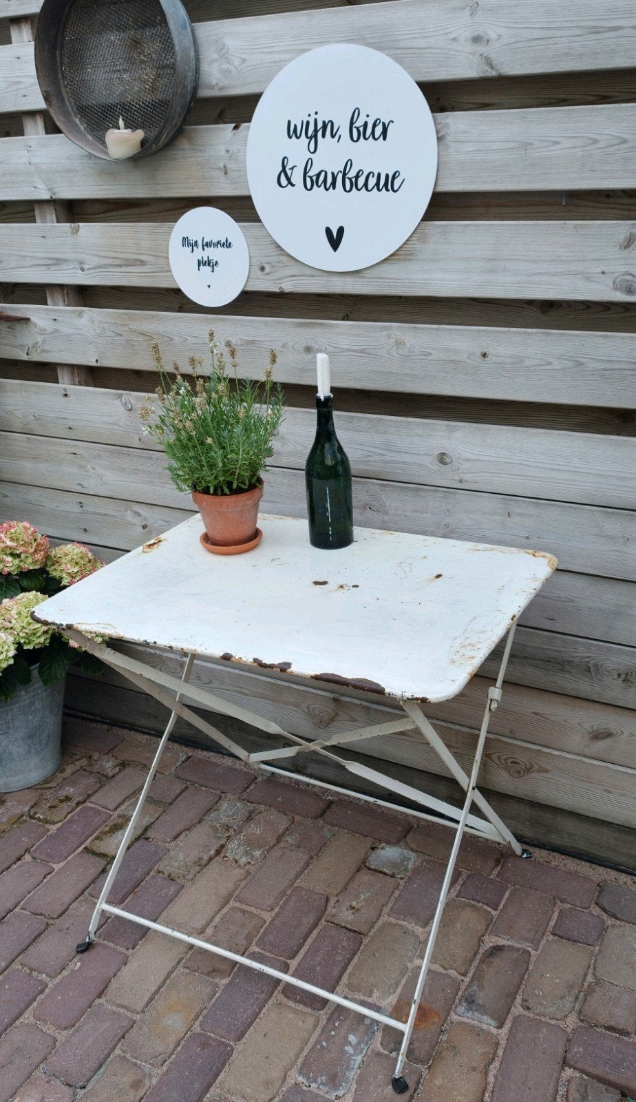 Oud metaal tafeltje / Franse tuintafel / klaptafel, Tuin en Terras, Ophalen, Gebruikt, Overige materialen, 2 zitplaatsen