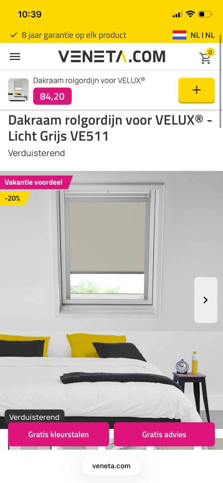 Velux rolgordijn - licht grijs - nieuw in doos, Ophalen, 50 tot 100 cm, Zo goed als nieuw, Grijs