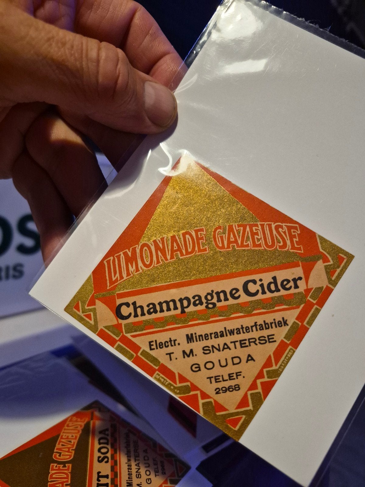 Oude etiket limonade gazeuse snaterse Gouda verzamelen, Verzamelen, Ophalen of Verzenden