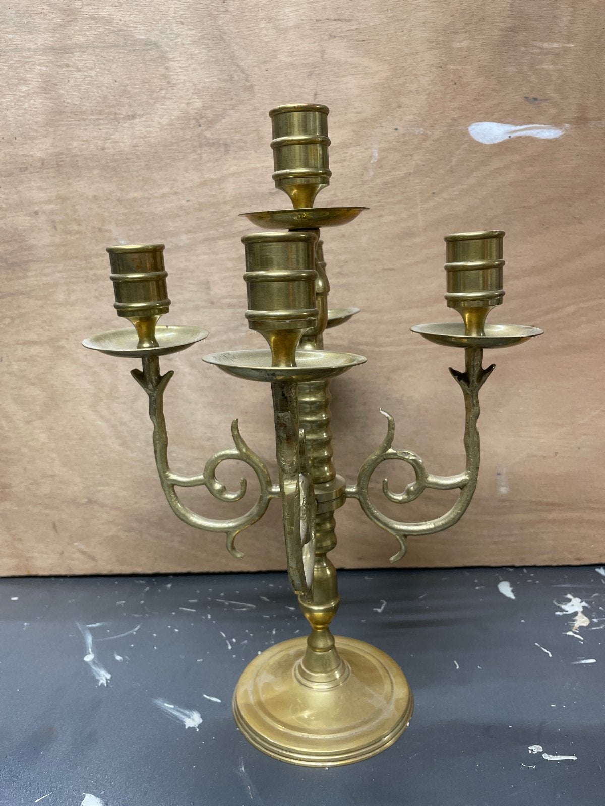 Antieke messing kandelaar met vijf armen, Ophalen of Verzenden, Koper of Brons