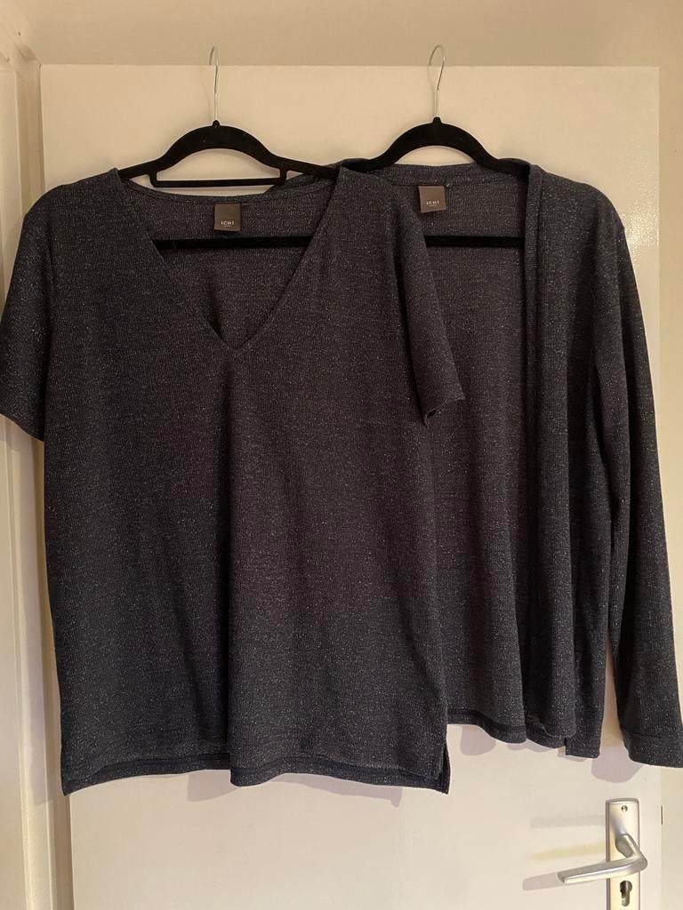 Ichi twinset shirt en vestje, Blauw, Maat 42/44 (L), Ophalen of Verzenden, Zo goed als nieuw