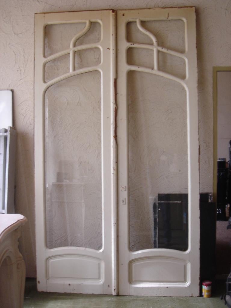 Diverse oude antieke paneel deuren met glas (geëtst glas), Gebruikt, 120 cm of meer, Binnendeur, Ophalen of Verzenden