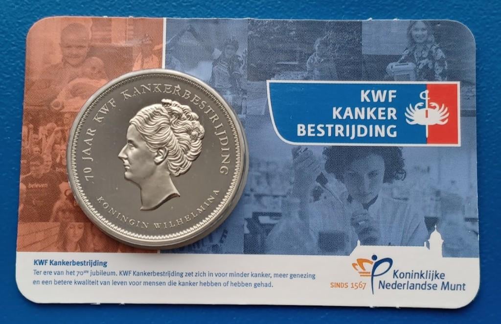 KWF Kankerbestrijding Penning Koningin Wilhelmina coincard, Postzegels en Munten, Verzenden, Overige materialen, Nederland