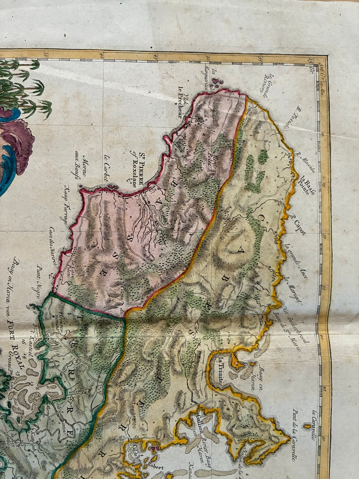 Antieke kaart van Martinique door I. Tirion, Boeken, Gelezen, Overige gebieden, Voor 1800, Ophalen of Verzenden