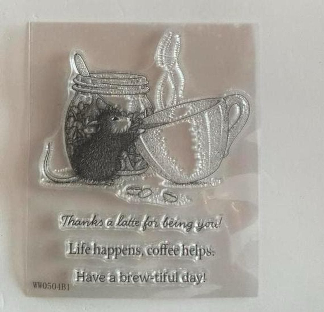 Clearstempel met house mouse en koffie thema, Ophalen of Verzenden, Nieuw, Clearstamp