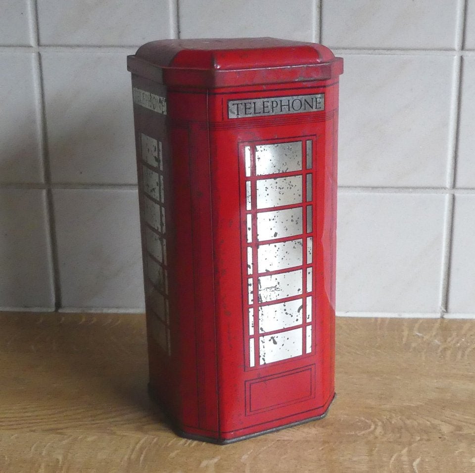 Blikken telefooncel oud blik rood vintage, Ophalen of Verzenden, Gebruikt, Overige