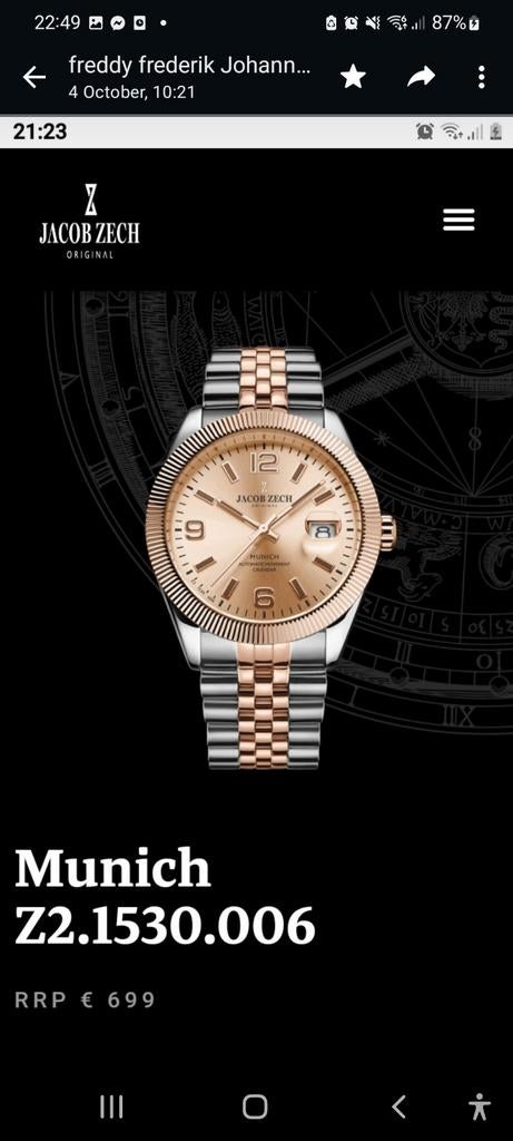 Jacob Zech Munich Horloge met originele doos, Overige merken, Staal, Staal, Polshorloge