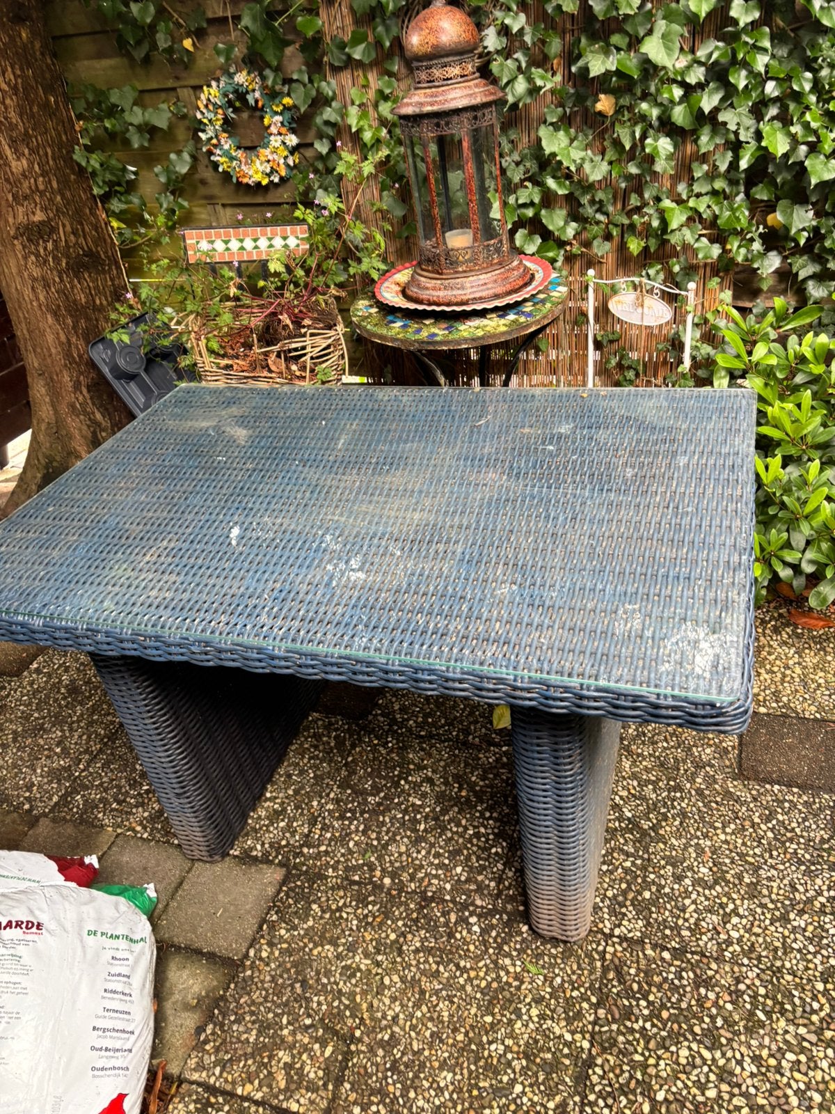 Kunststof wicker tuintafel, Tuin en Terras, Tuintafels, Ophalen, Gebruikt, Rechthoekig, Kunststof