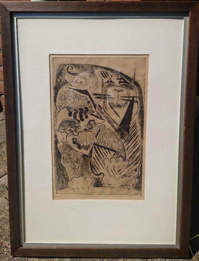 Wim RETERA (1890-1955) Kat en Hond ~1945 groot ets, Ets, 41 cm, Ophalen of Verzenden, Flora en Fauna