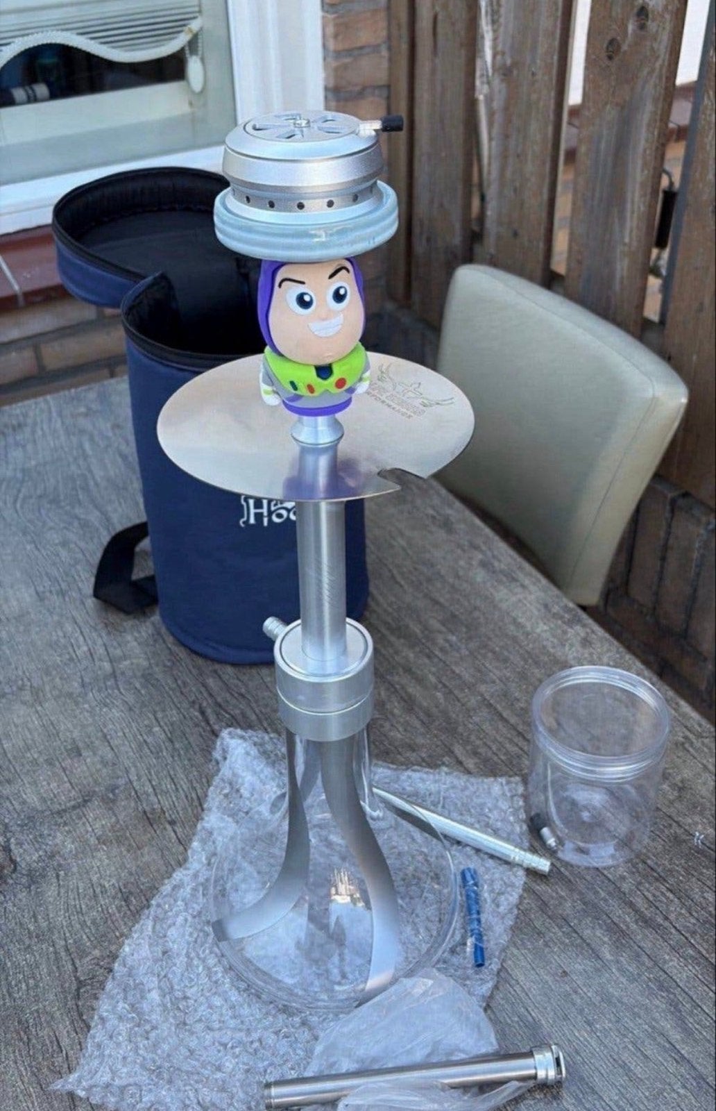 Sisha waterpijp Buzz Lightyear silvergrijs nieuwstaat comple, Ophalen of Verzenden, Zo goed als nieuw, (Water)pijp
