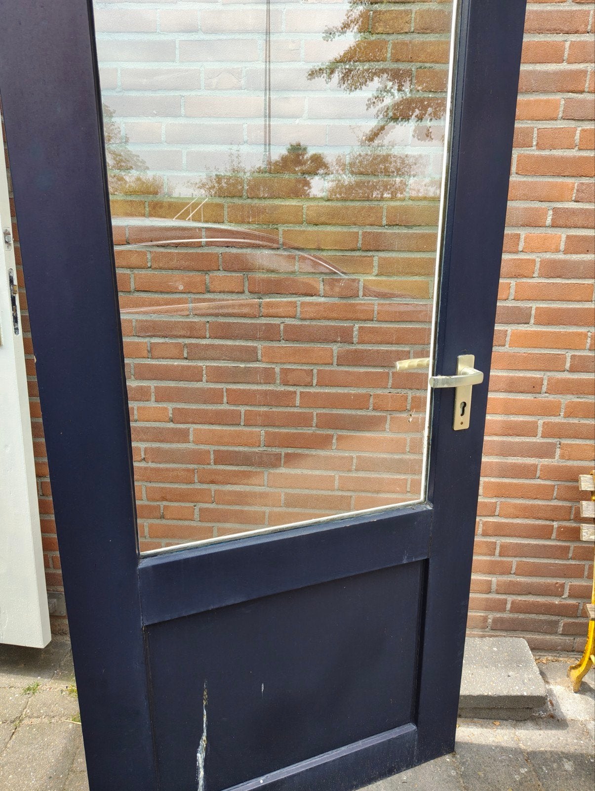 Buitendeur met glas - Donkerblauw/Wit, Ophalen, Gebruikt, 80 tot 100 cm, Buitendeur