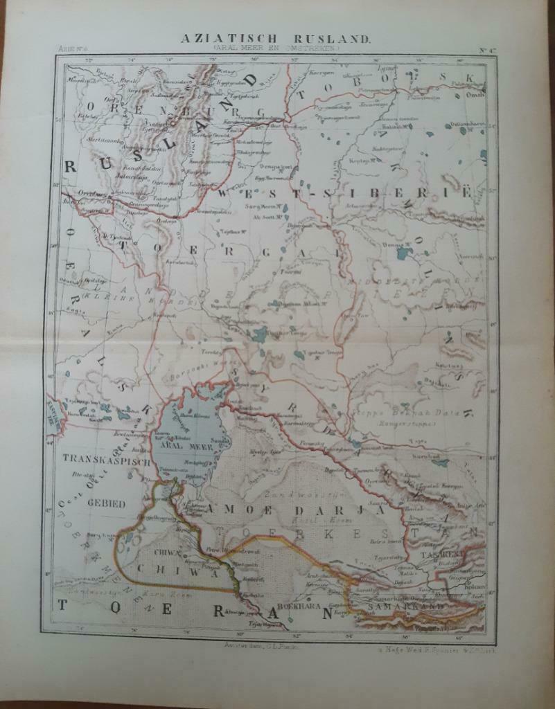 47 / Litho uit 1882 van J. Kuyper Aziatisch Rusland Aralmeer, Ophalen of Verzenden