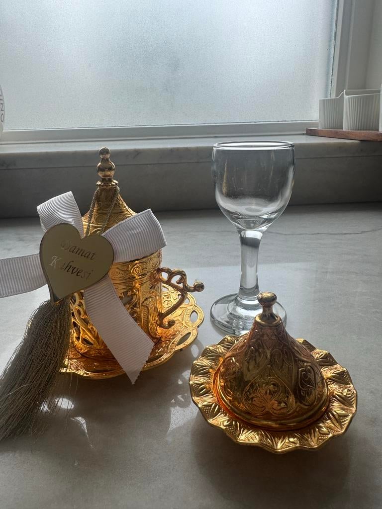 Turkse koffiekopje met schotel en glas, Ophalen, Overige materialen, Zo goed als nieuw, Overige stijlen