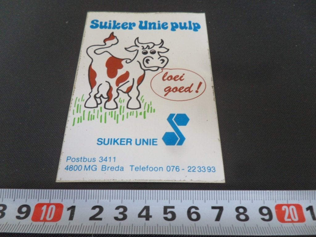 sticker breda SUIKER UNIE pulp loei goed strip koe, Ophalen of Verzenden, Zo goed als nieuw