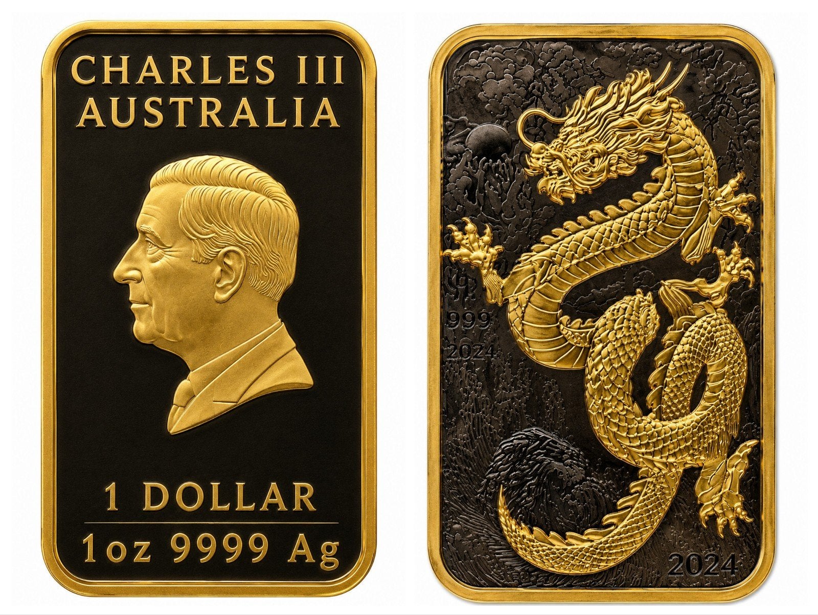 2024 Perth Mint Dragon 1 oz Zilver– Black Ruthenium & Gilded, Ophalen of Verzenden, Losse munt, Zilver
