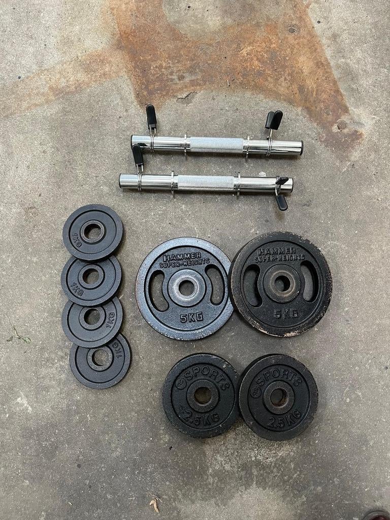 Diverse gietijzeren gewichtsschijven en dumbell halters, Ophalen, Dumbbell