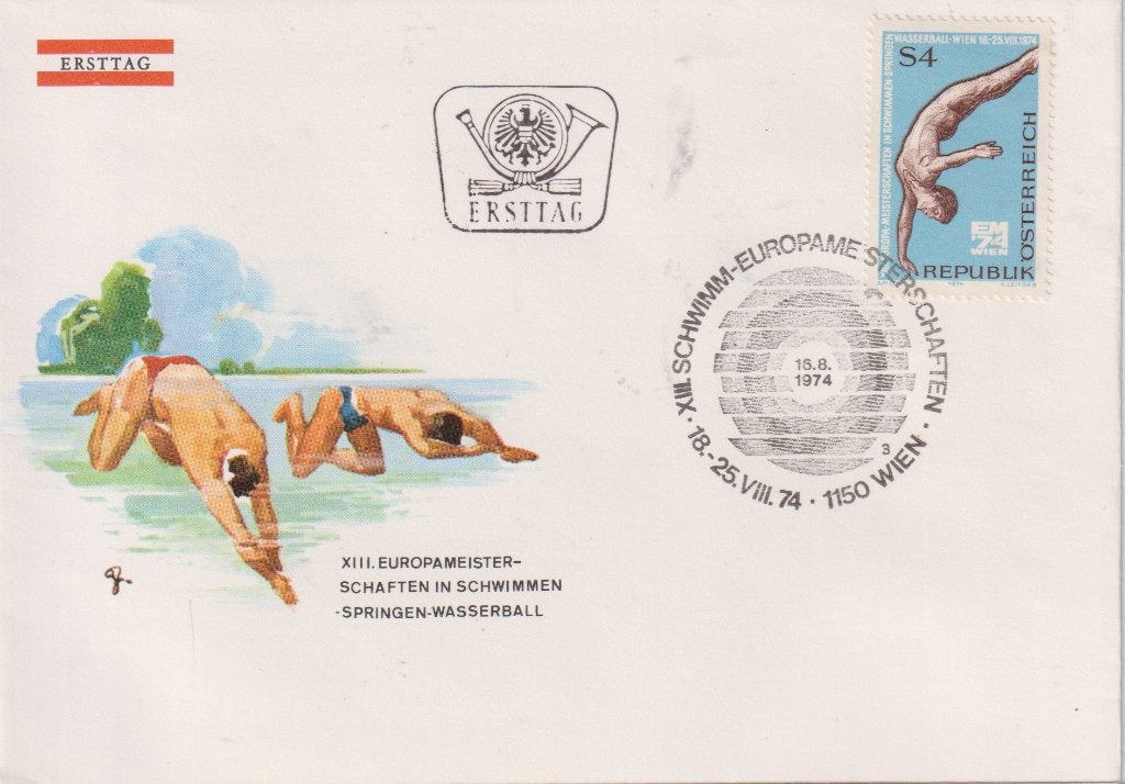 Oostenrijk 1974 EK Kunstzwemmen Hoge Waterpolo sport S053, Postzegels en Munten, Postzegels | Eerstedagenveloppen, Verzenden, Onbeschreven