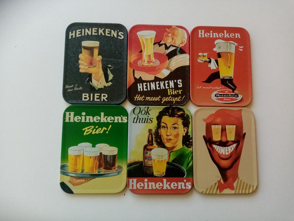 6 Heineken onderzetters met vintage afbeelding, Verzamelen, Biermerken, Ophalen of Verzenden, Nieuw, Viltje(s), Heineken
