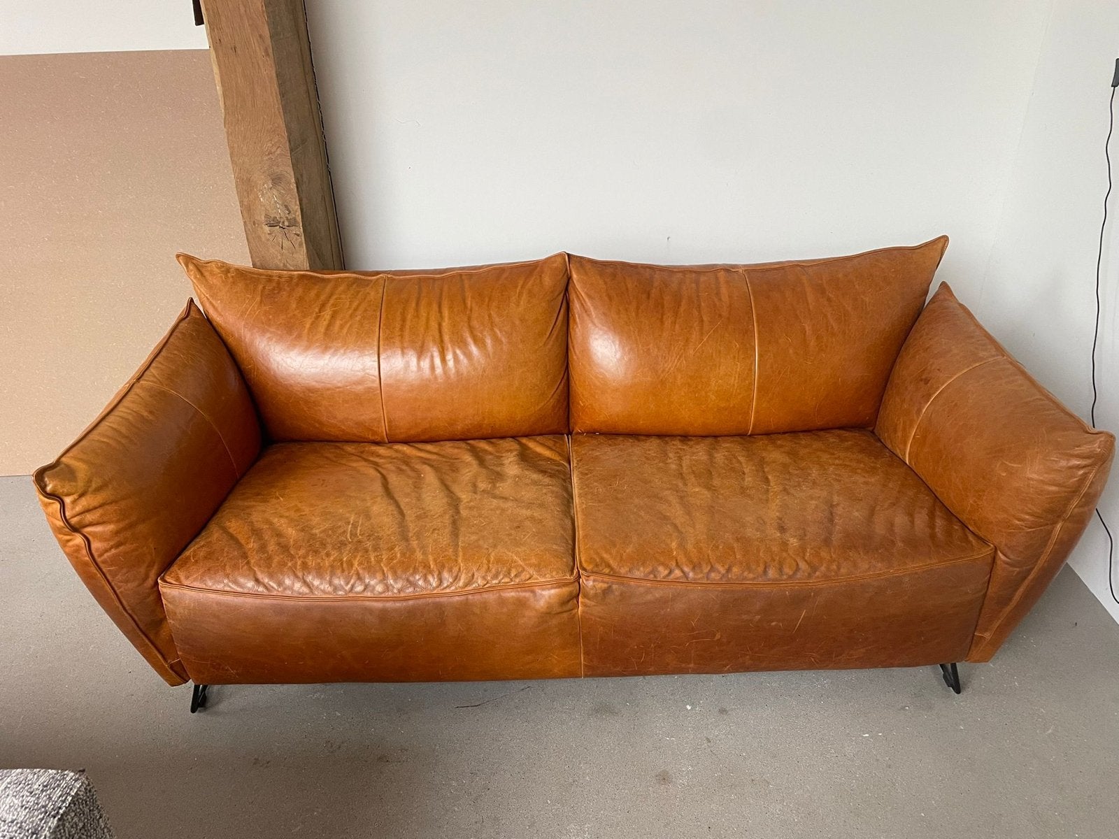 Jess Design MyHome 2-zitsbank in cognac leer, Ophalen, Tweepersoons, Zo goed als nieuw, Rechte bank