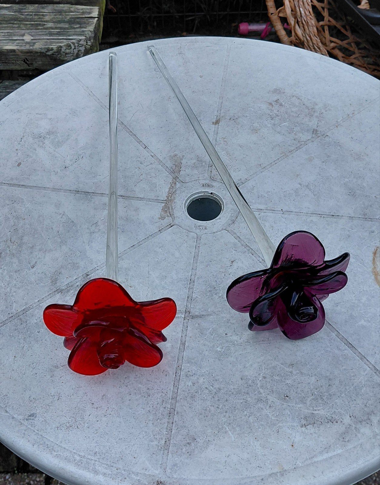 Murano stijl glazen bloemen - Rood en Paars, Antiek en Kunst, Ophalen of Verzenden