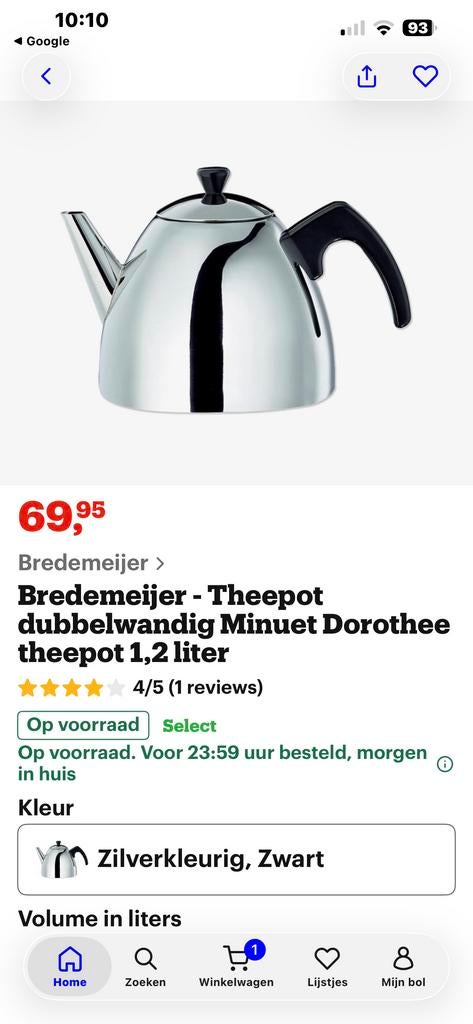 Bredemeijer theepot 1,2 liter in nieuwstaat!, Huis en Inrichting, Keuken | Servies, Overige typen, Ophalen of Verzenden, Zo goed als nieuw