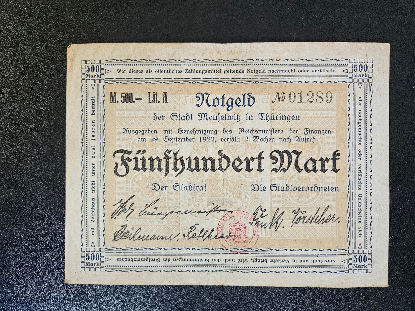 Duitsland Meuselwitz Thüringen stadt 1922, Postzegels en Munten, Bankbiljetten | Europa | Niet-Eurobiljetten, Ophalen of Verzenden