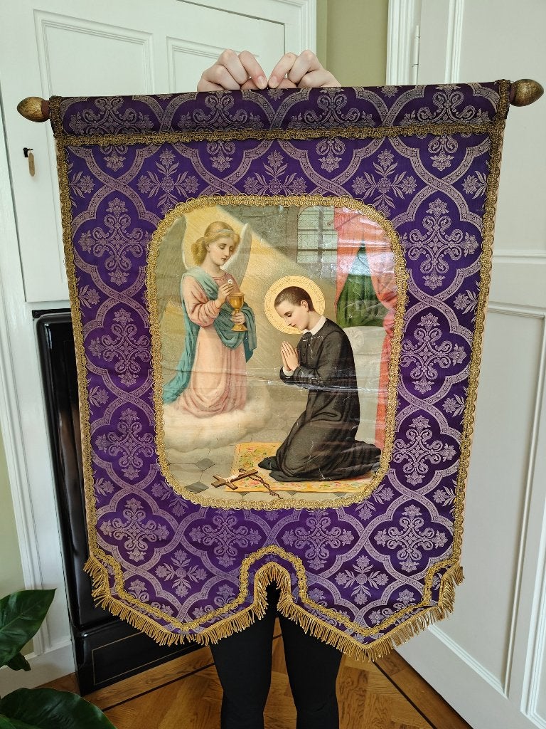 Antiek Processievaandel – Heilige Aloysius (19e eeuw), Ophalen of Verzenden