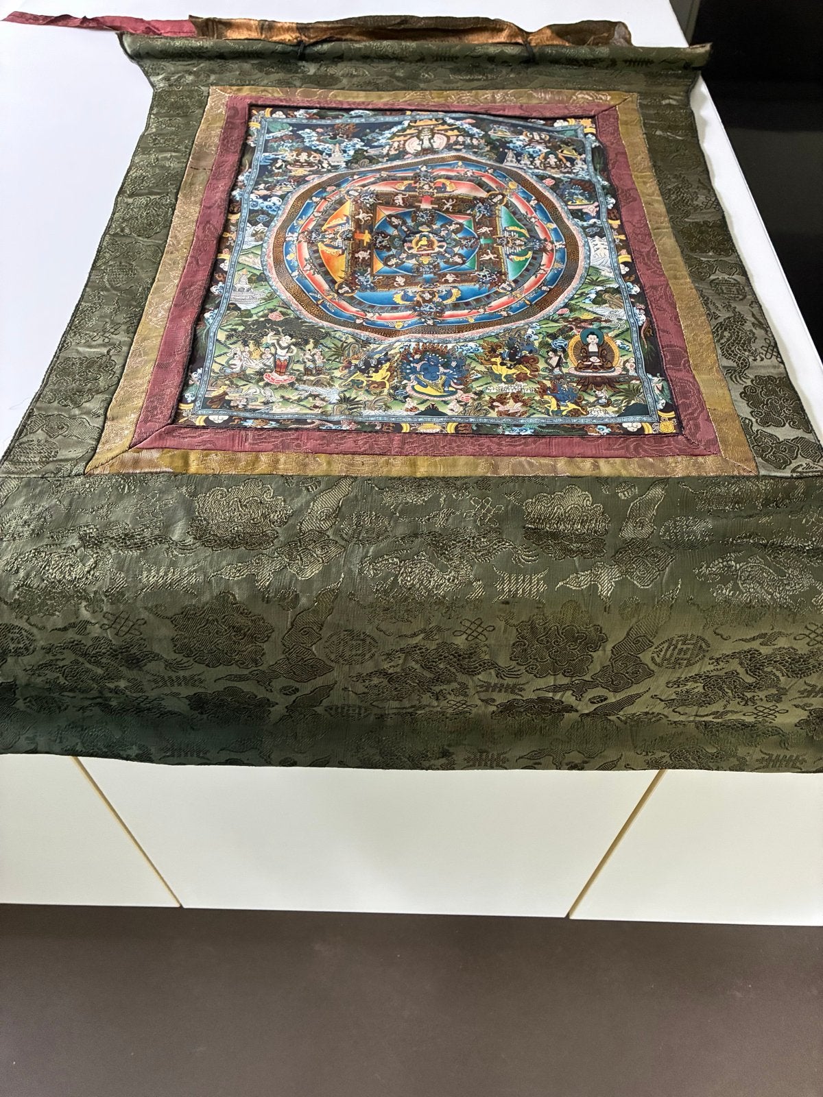 Antieke Tibetaanse Thangka - Boeddhistische Mandala, Tibet, Ophalen of Verzenden, Meerkleurig, Geschilderd