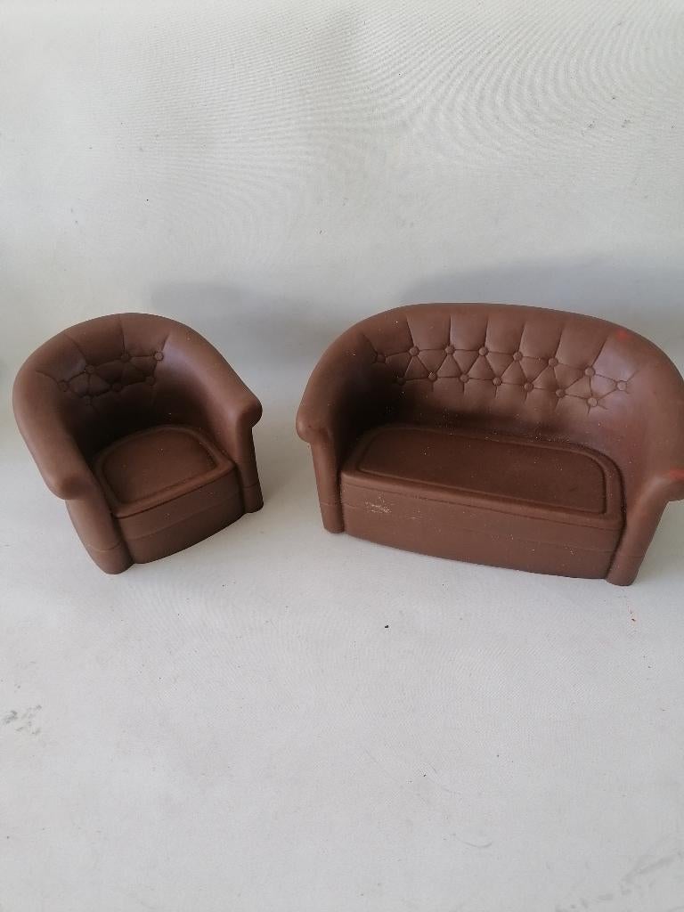 jaren 70 chesterfield bank en stoel voor Barbie, Ophalen of Verzenden