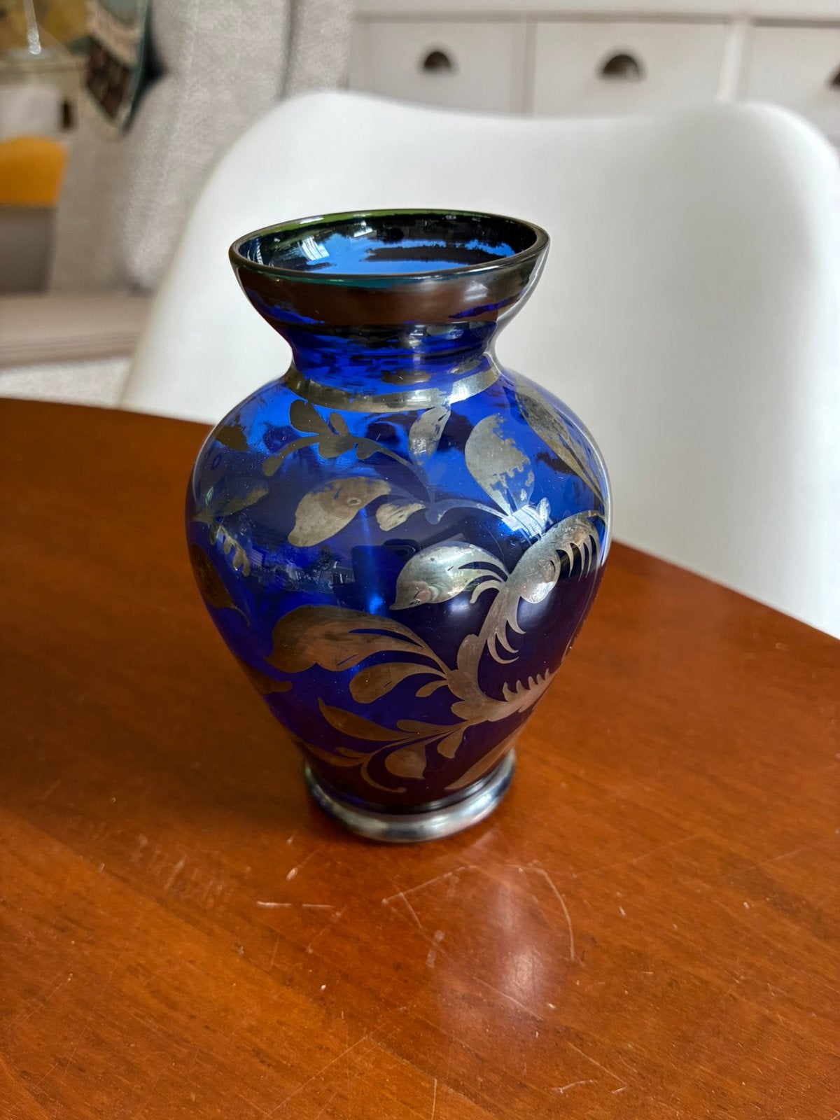 Vintage glazen blauw Merano-vaasje, Antiek en Kunst, Ophalen of Verzenden