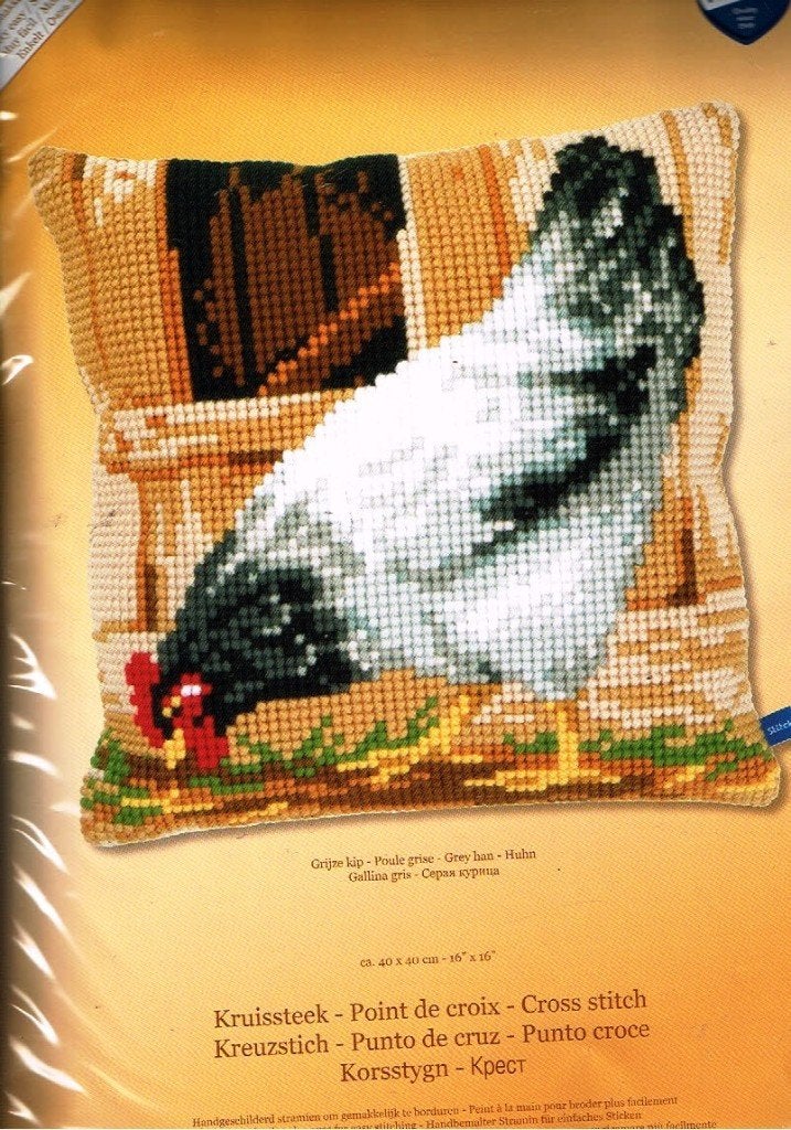 Cado vervaco borduurpakket kussen GRIJZE  KIP, Ophalen of Verzenden, Nieuw, Handborduren, Borduurpakket