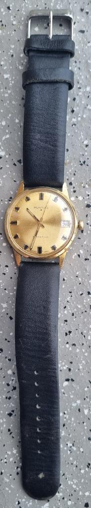 Vintage vergulde Pontiac Simpatico herenhorloge., Overige merken, Staal, Met bandje, Polshorloge