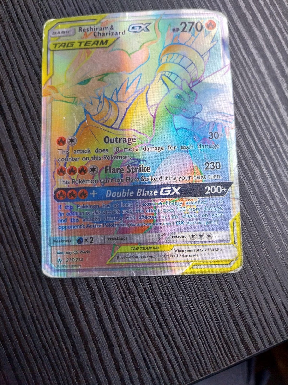 Reshiram & Charizard GX (217/214), Hobby en Vrije tijd, Ophalen of Verzenden, Gebruikt, Losse kaart
