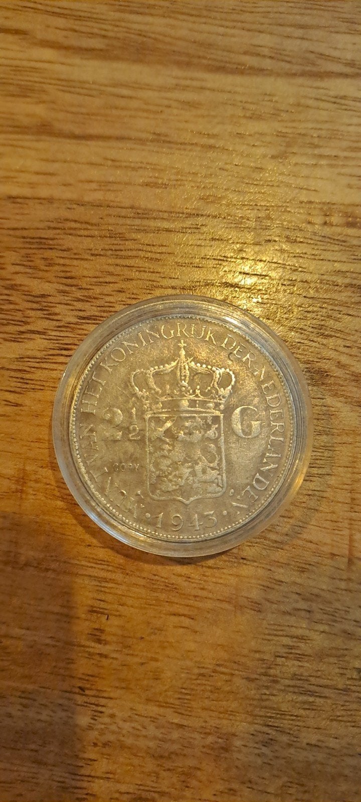 2 en half gulden munt 1943 wilhelmina replica, Ophalen, Koningin Wilhelmina