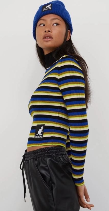 Mooie H&M x KANGOL ribbed top maat XS., H&M, Zo goed als nieuw, Lange mouw, Maat 34 (XS) of kleiner