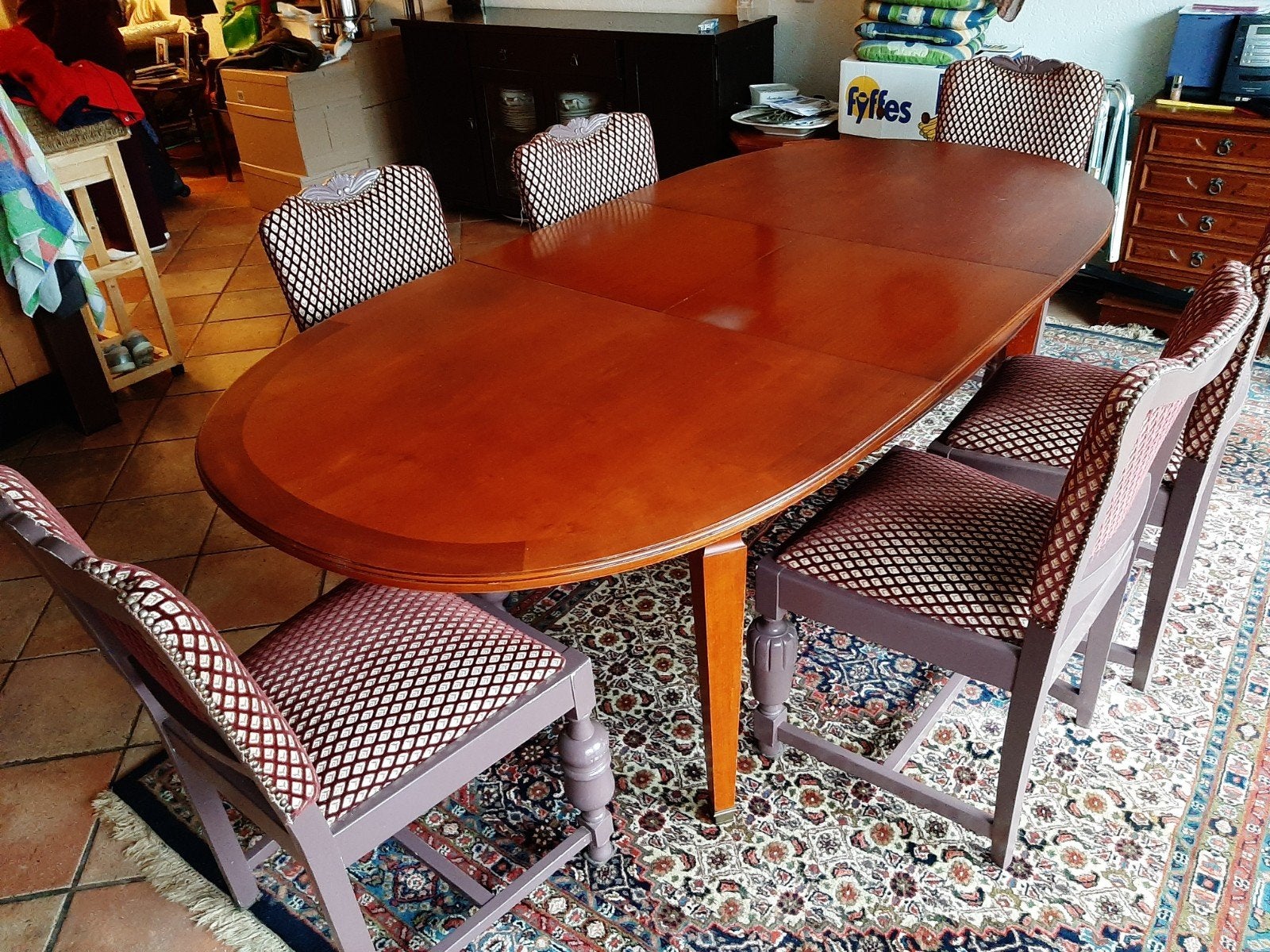 Ovale kersenhouten uitschuifbare eettafel, Gebruikt, 100 tot 150 cm, Vijf personen of meer, 150 tot 200 cm