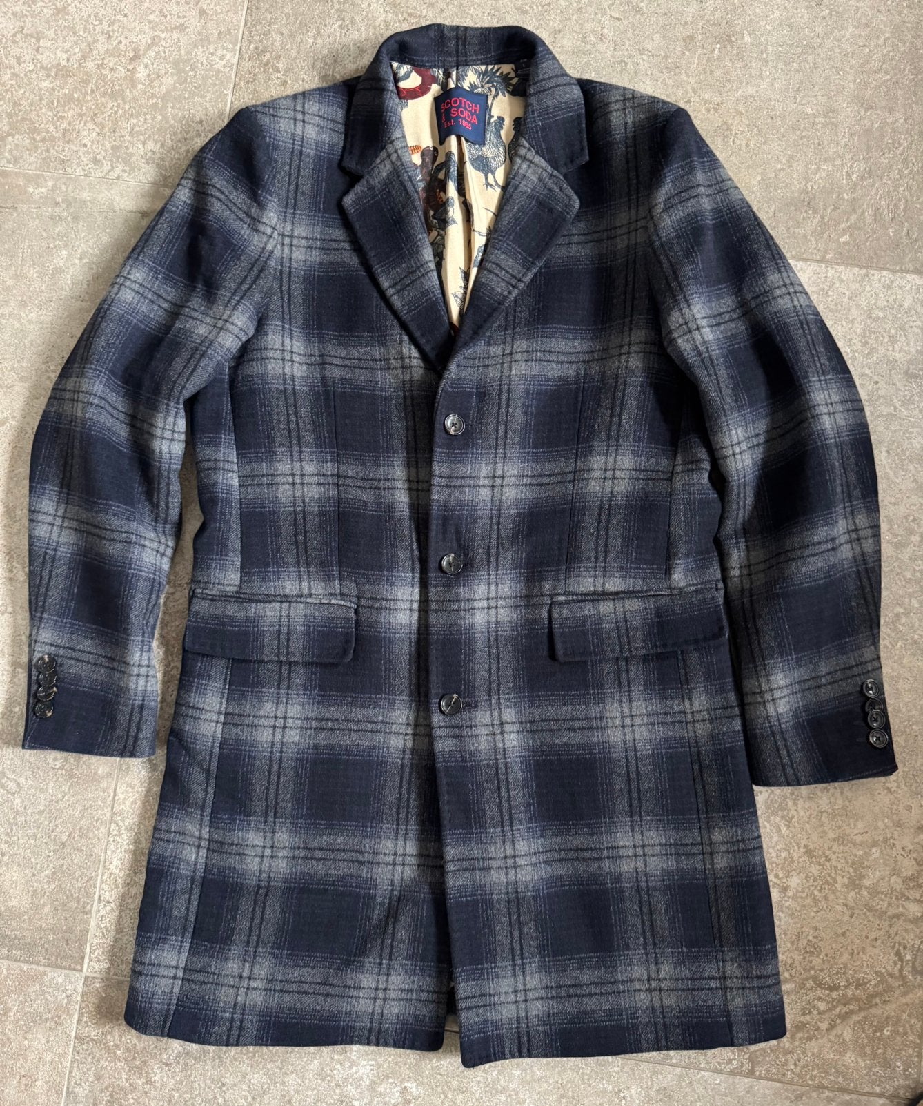 Scotch & Soda heren mantel, lange jas, Ophalen of Verzenden, Zo goed als nieuw, Maat 52/54 (L), Grijs