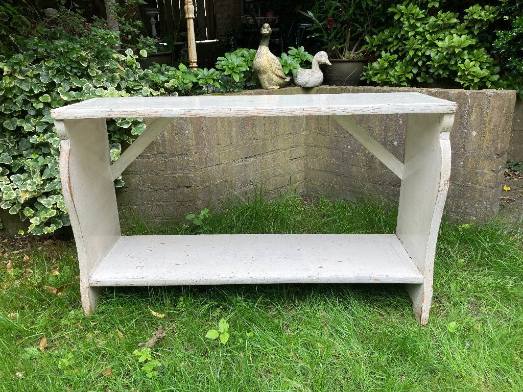 Brocante wit houten rek - bankje - klompenbankje, Antiek en Kunst, Curiosa en Brocante, Ophalen