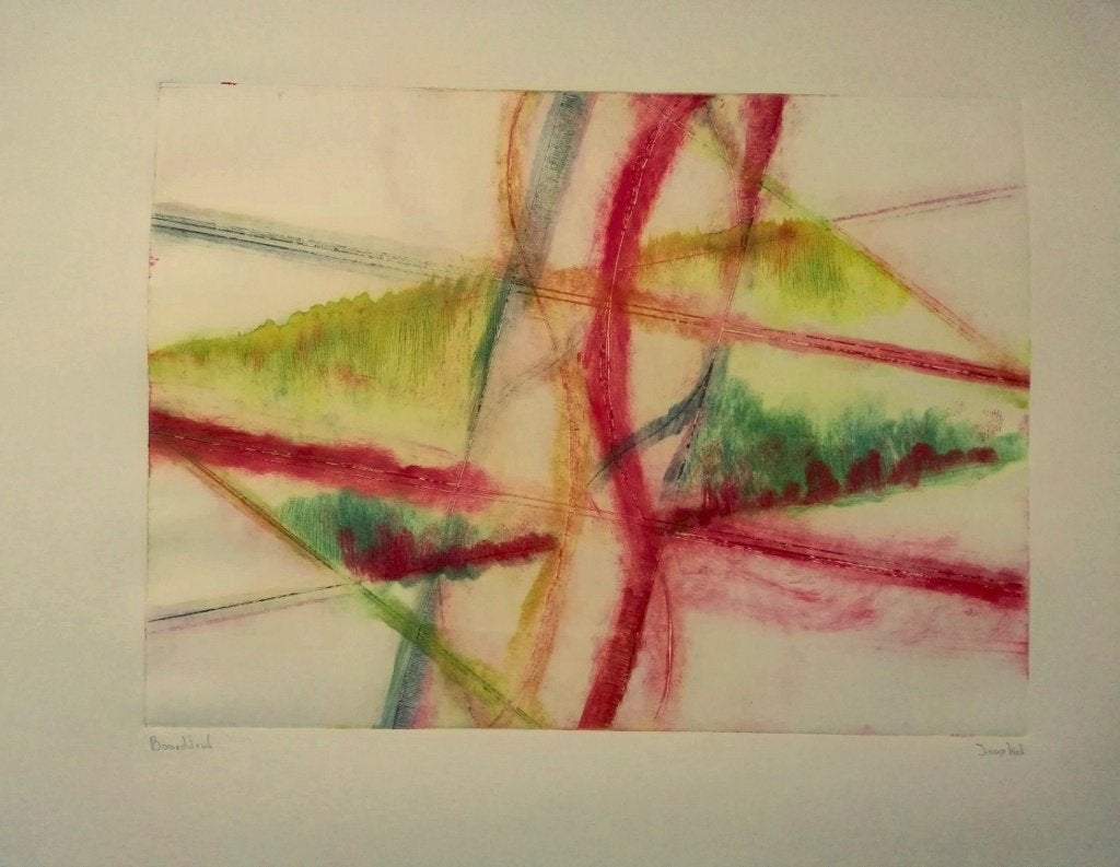 Jaap Ket grafiek grafische boarddruk abstracte kunst, 2000 tot heden, 34 cm, 25 cm, Ophalen of Verzenden