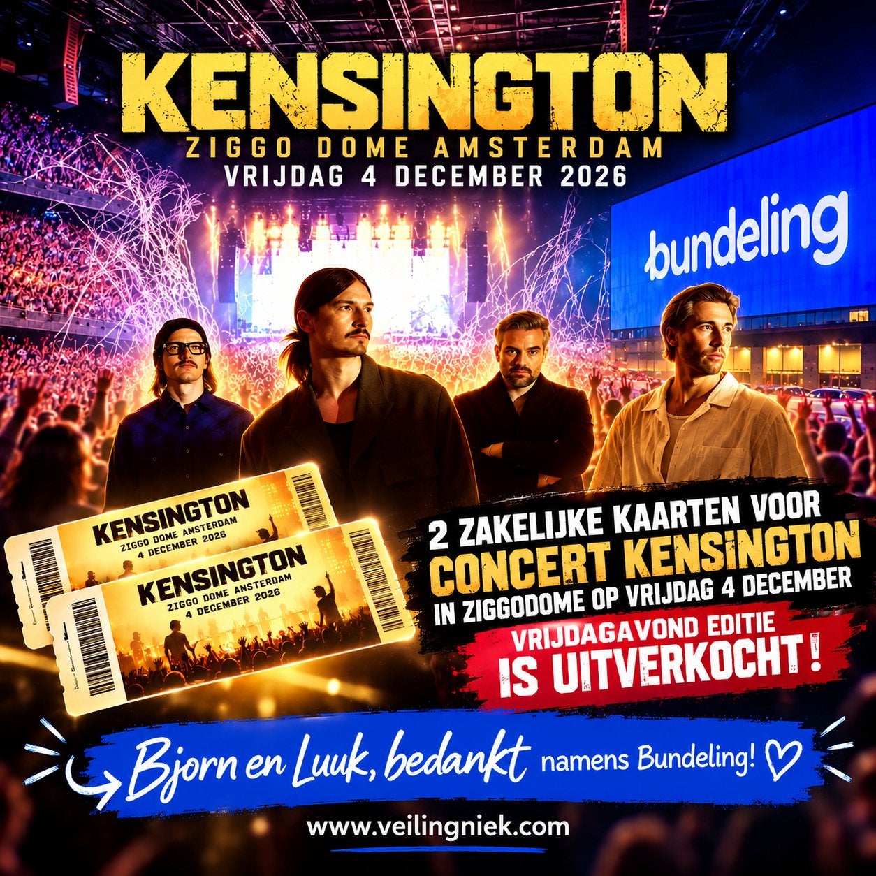 2 zakelijk kaarten Concert Kensington Ziggodome twee tickets, Tickets en Kaartjes, Twee personen, December