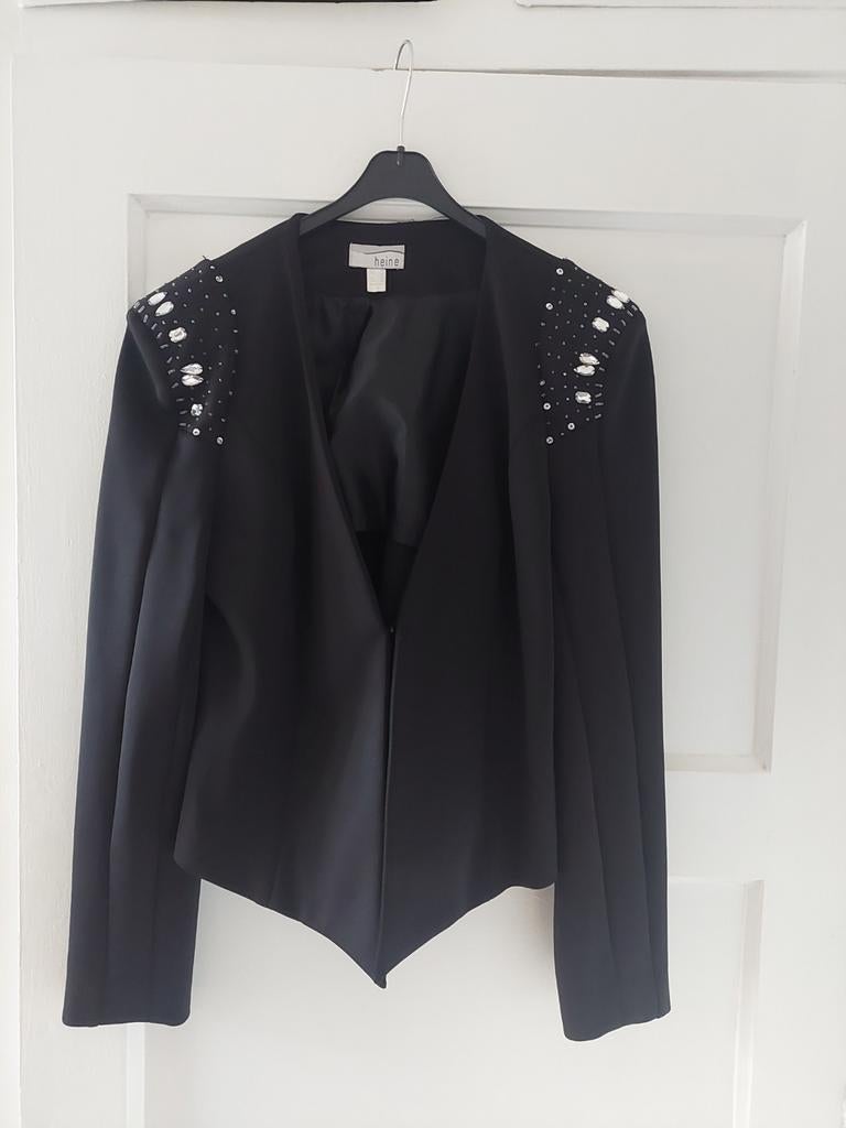 Heine strechstof jasje M, Kleding | Dames, Jasjes, Kostuums en Pakken, Zwart, Zo goed als nieuw, Jasje, Ophalen