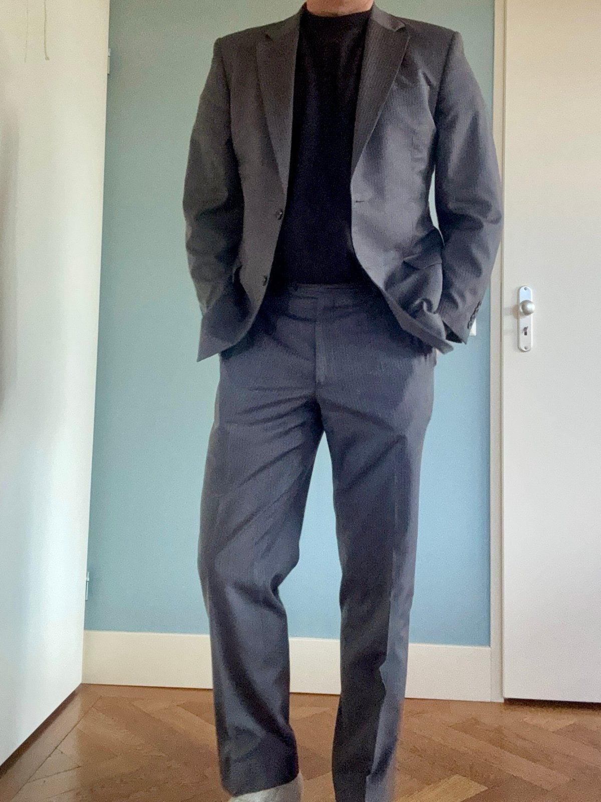 Zakelijk wollen pak - Maat L - Slim Fit - Gebruikerssporen, Ophalen of Verzenden, Gedragen, Maat 52/54 (L), Grijs