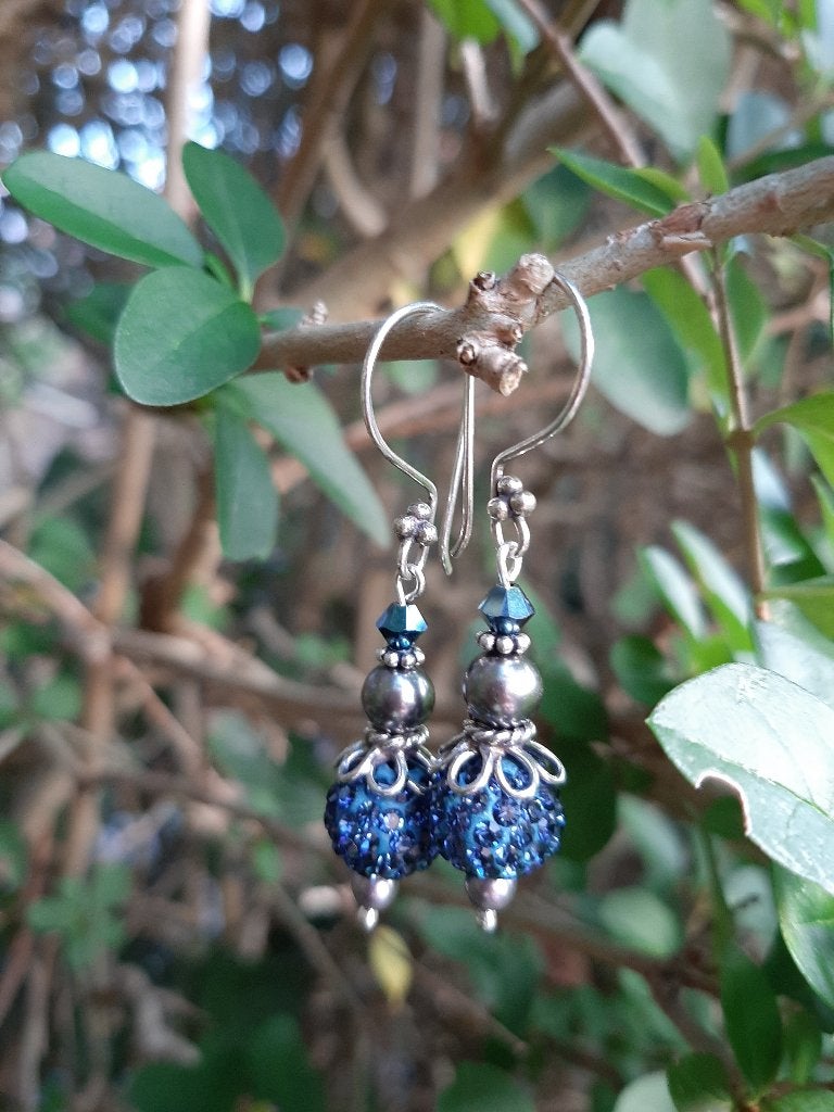 Oorbellen Glitter Blue strass-swarovski zilver, Hangers, Blauw, Nieuw, Zilver